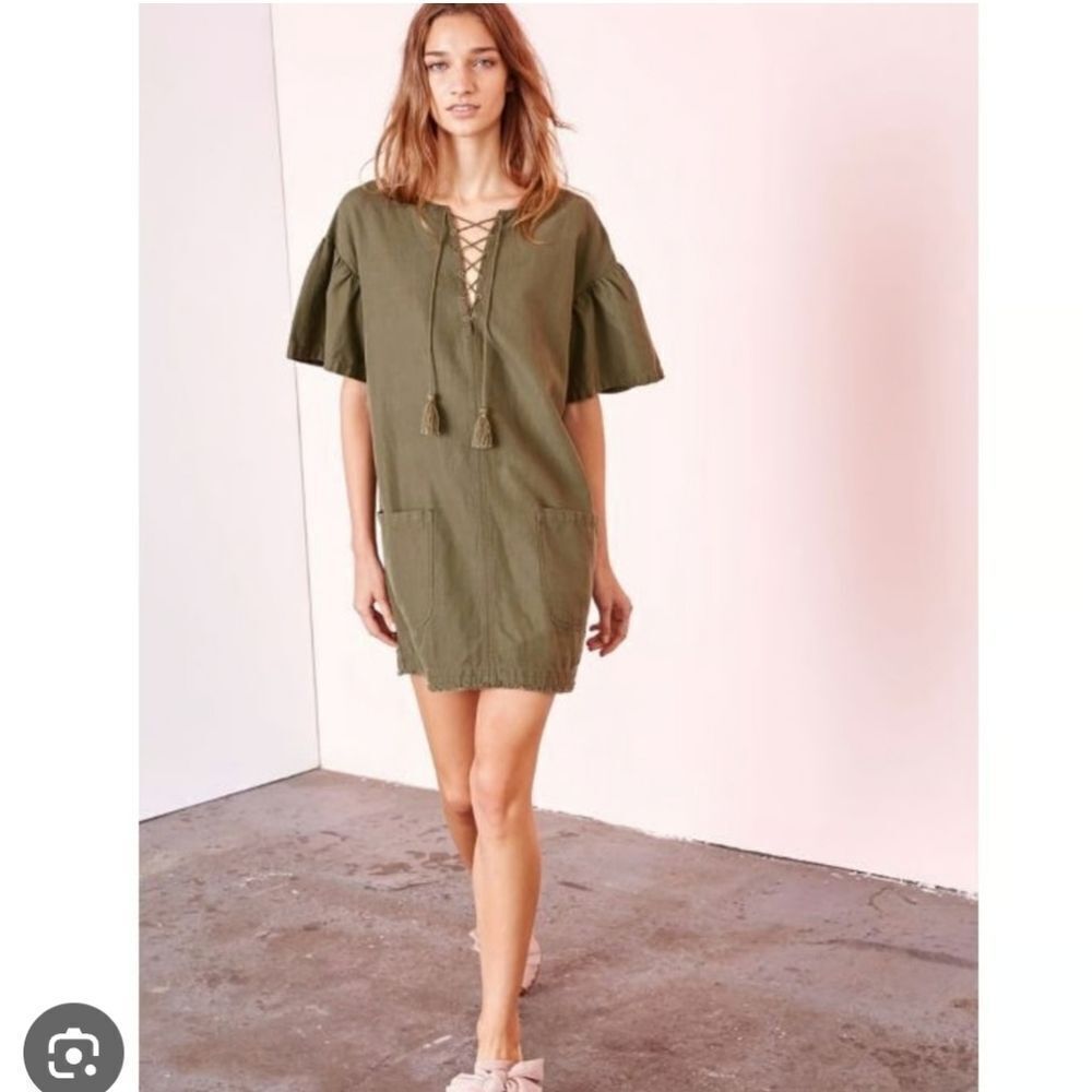 Ulla Johnson Marcelle Olive Green Tunic Cotton Linen Boho Mini Dress Size 4